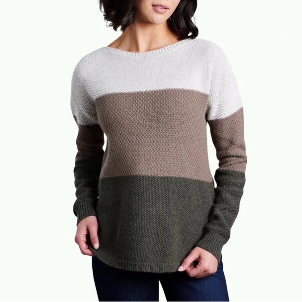 Kuhl Bella Stripe Sweater - Small - Cotton Merino Wool Colorblock Boat Neck Cozy